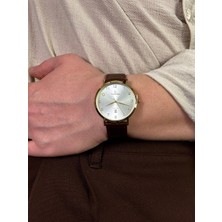 Arvens Vintage Beyaz Kadran Kahverengi Erkek Kol Saati Hakiki Deri Kordon Paslanmaz Çelik Kasa Renk Atmaz