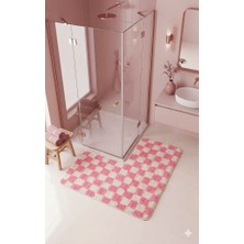 Eurobano Chess Dama Desen Duşakabin 100X100 cm Köşe Banyo Paspası Lateks Kaymaz Taban Makinede Yıkanabilirr