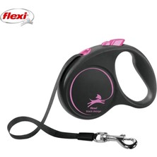 Flexi Black Design Otomatik Şeritli Köpek Gezdirme Kayışı 5mt (S) Pembe