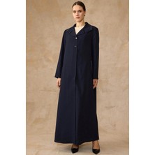 Olcay Saten ve Minik Taş Detaylı Astarlı Büyük Beden Pardesü LACİVERT 6810