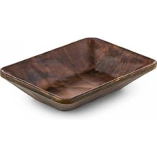 Tria Rölyefli Kestane Köşeli Kahverengi Kayık Tabak 12.5X17 cm