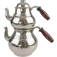 PremiumPort Beyaz Bakır Işlemeli Büyük Boy Çaydanlık, Şık ve Dayanıklı Tasarım