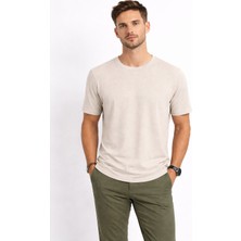 Cazador Erkek Bisiklet Yaka Kendinden Desenli T Shirt 44420 Kum