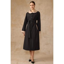 Olcay Bebe Yaka Garni Detaylı Reglan Kol Büyük Beden Bondıng Kap SİYAH 4310