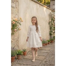 Pina Kids Kız Çocuk Lastikli Uzun Kollu Güpürlü Kurdelalı Elbise ELB2674