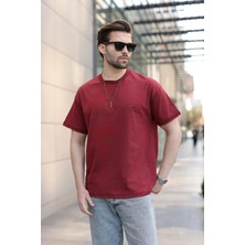 Madmext Bordo Nakış Detaylı Erkek T-Shirt E7112