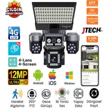 Jtech O-Kam OK-334 Premium 4g 12MP 4g Sim Kartlı Solar Panelli 4 Lens 1 Ptz Kumandalı Akıllı Kamera