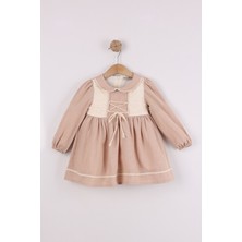 Joy Kids Kız Bebek Pamuk Keten Karışımlı Yakalı Elbise (Krem) (9-24AY)