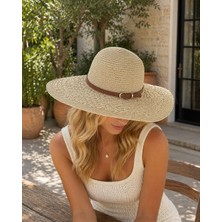 Aydın Şapkacınız Premium Hasır Kemer Detaylı Kadın Şapka – Geniş Kenarlı Yazlık Şık Plaj & Günlük