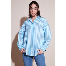 Fashion Friends Pamuklu Çizgili Oversize Uzun Kollu Gömlek Bayan Gömlek 26Y0670K1