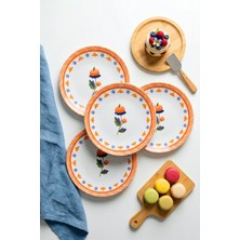 Grandora Turuncu Çiçek Desenli (6 Adet, 20 Cm) Dekoratif Pasta ve Tatlı Tabağı