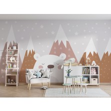 Lotus Aura Sevimli Kutup Ayısı Duvar Kağıdı, Iskandinav Tarzı Çocuk ve Bebek Odası Duvar Resmi