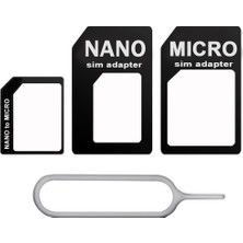 Derwell Nano Micro Mikro Sim Çevirici Dönüştürücü Iğne Adaptör Set 4'lü Set Çevirici Telefon Sim Kartı Aparatı Dönüştürücü Sim Adaptörü Mikro Standart Tam Boyut Nano