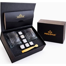 Perlotus Antalya Seri Viski Bardak Seti 2’li Kristal Kadeh Soğutma Taşı Maşalı Mıknatıslı Hediye Kutulu Sertifikalı Erkek Hediye Seti