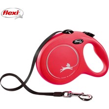 Flexi New Classic Kırmızı Otomatik Şeritli Köpek Gezdirme Kayışı 5mt Ergonomik Tasarım ve Kontrol