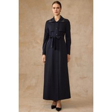 Olcay Pelerin ve Saten Detaylı Taş İşlemeli Astarlı Pardesü LACİVERT 6807