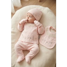 Zeynuko Kız Bebek Dantelli Çiçek Nakışlı %100 Pamuk 0-3 Ay 5'li Yenidoğan Hastaneçıkışı Zıbın Seti