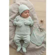 Zeynuko Kız Bebek Dantelli Çiçek Nakışlı %100 Pamuk 0-3 Ay 5'li Yenidoğan Hastaneçıkışı Zıbın Seti