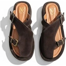 Ne&Ve Shoes Kahve Süet Iki Tokalı Kalın Kaplama Tabanlı Kadın Terlik