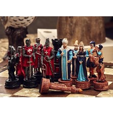 Magnet Depo Osmanlı Vs Haçlı Satranç Takımı, Şah 8,5cm, Isim Yazılabilir Sedefli Ceviz Satranç Tahtası
