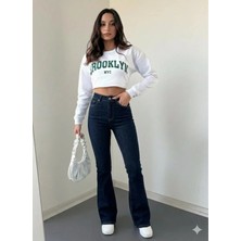 Bees Jeans Kadın Koyu Mavi Ispanyol Paça Kot Pantolon Flare Jeans ( Yüksek Bel )