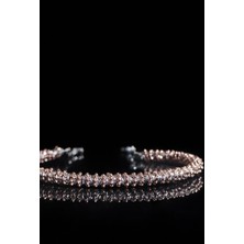 Miraç Gümüş Takı Atölyem 925 Ayar Gümüş Rose Detaylı Dorika Boncuklu Kelepçe Bileklik – Işıltılı, Zarif ve Lüks Tasarım