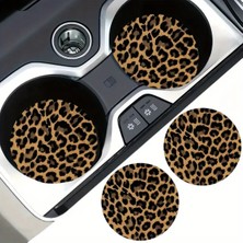 Kahverengi Leopar Desenli Araç Içi Bardak Altlığı, 2'li Set