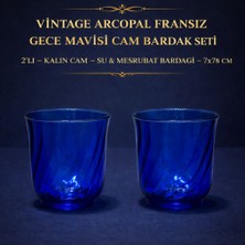 Vintage Arcopal Fransız Gece Mavisi Cam Bardak Seti – 6’lı – Su & Meşrubat Bardağı – 7X7X8 cm