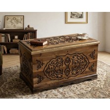 Erteks Ev Tekstili Trevo Yeni Model Ay-Yıldız Motifli 4 Köşeli Maraş Oyma Çeyiz Sandığı