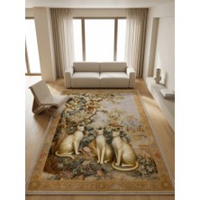 İstinye Halı Arte KD003 Kedi Desenli Pati Dostu Hayvanseverler Için Dekoratif Halı