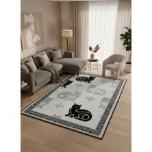 İstinye Halı Arte KD016 Kedi Desenli Pati Dostu Hayvanseverler Için Dekoratif Halı