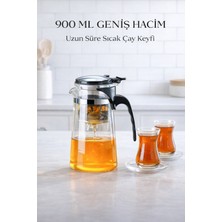 PremiumPort Pratik 900ML Otomatik Basmalı Cam Demlik, Süzgeçli ve Isıya Dayanıklı