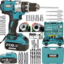 Mager Akülü Vidalama 21V-1.3 Ah Yeni Seri Çift Akülü 32 Parça Usta Setli Darbeli Şarjlı Matkap