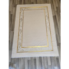 Ekru Renkli Kuş Ayak Modeli Gold Varaklı Peluş Halı
