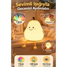 FaroxTech Sevimli Armut Tasarımlı Şarjlı Gece Lambası - 7 Renkli Rgb Dokunmatik Silikon Çocuk Odası Lambası