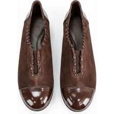 Ne&Ve Shoes Kahve Süet Rugan Garnili Biye ve Lastik Detaylı Kadın Feta Tabanlı Ortopedik Ayakkabı