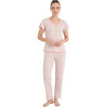 Royam Seamlife Kadın %100 Pamuk Kalp Desenli Önü Düğmeli Kısa Kollu Pijama Takımı