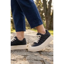 In Step Urban Platform: Vegan Deri Kalın Tabanlı Günlük Kadın Sneaker Siyah