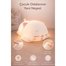 FaroxTech Dokunmatik Sensörlü 7 Renkli Şarjlı Kedi Gece Lambası - Yumuşak Silikon Tasarım