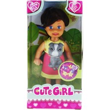 MEGA Cute Girl Gri Köpekli ve Kumral Mini Bebek