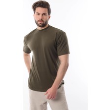 Madmext Haki Bisiklet Yaka Basic Erkek T-Shirt E7113