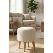 Mefaks Tekstil Ahşap 4 Ayaklı Teddy Tabure - Modern Silindir Makyaj Pufu (40 cm Yükseklik)