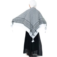 Flora Tekstil 130 X 130 Siyah Kareli Çizgili Filistin Kefiye Eşarp Püsküllü Filistin Puşesi
