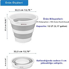 12 Litre Katlanabilir Kova - Akordiyon Katlanır Kova - Araba Kovası - Gri - 32.5 x 27.5 x 6 cm - Pp+ Tpr
