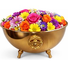 Elasu Alfa Vazo Model Metal Kaplama Dekoratif Kase 26 cm | Gold Ayaklı Şık Salon & Masa Aksesuarı