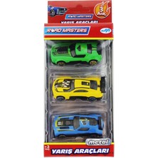 MEGA Die Cast Metal 3'lü Yarış Arabaları Yeşil Araçlı