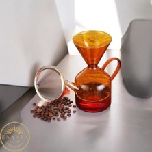 PremiumPort Borosilikat Amber Cam Kahve Demliği, Metal Süzgeçli, 1200 Ml, Şık ve Dayanıklı