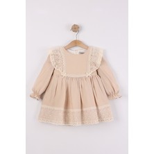 Joy Kids Kız Bebek %100 Pamuk Müslin Elbise (9-18AY) (Krem)