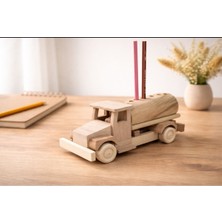 WoodBay Kayın Ağacı Ahşap Araba Kalemlik – Yapımı Boyanabilir Dekoratif Kalemlik, Çocuk Odası Hediyelik