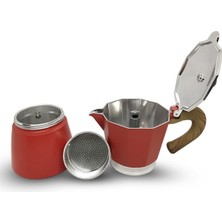 PremiumPort Ahşap Kulplu 6 Kupa Moka Pot, Kırmızı, Şık ve Dayanıklı Tasarım
